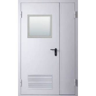 Противопожарная дверь 2-х створчатая вентиляционной решеткой и остеклением до 25 % EI60 купить